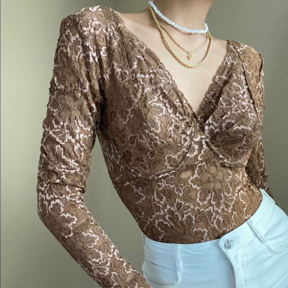 Early Gilbert LTD copper lace floral bustier